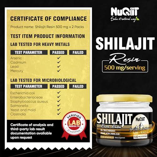 NUQIIT 2 Packs 20g Shilajit Supplement for 80-Serving Supply - Support Immunity, Brain Health & More - 500mg Shilajit Pure Himalayan Organic with Natural Fulvic Acid, Humic Acid & 85+ Trace Minerals