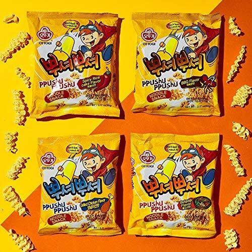 Ottogi OTTOGI PPUSHU PPUSHU Crush to Eat Noodle Snack - 2 of each Bbq, Bulgogi, Grilled Chicken, Spicy Rice Cake Flavors Variety Pack (90g) - 8 Pack
