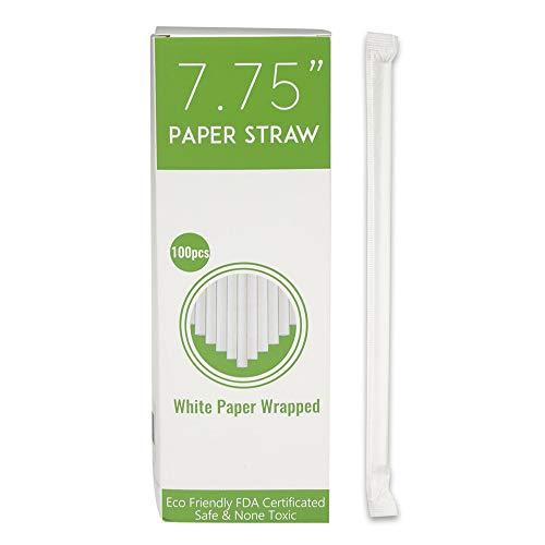 AllTopBargains 100 Pack White Paper Drinking Straws Wrapped Eco-Friendly Party Supplies Wedding