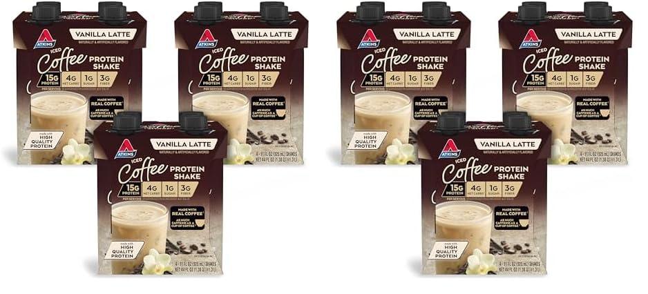 Atkins Atkins Iced Coffee Vanilla Latte Protein Shake, 15g Protein, Low Glycemic, 4g Net Carb, 1g Sugar, Keto Friendly (Pack of 2)