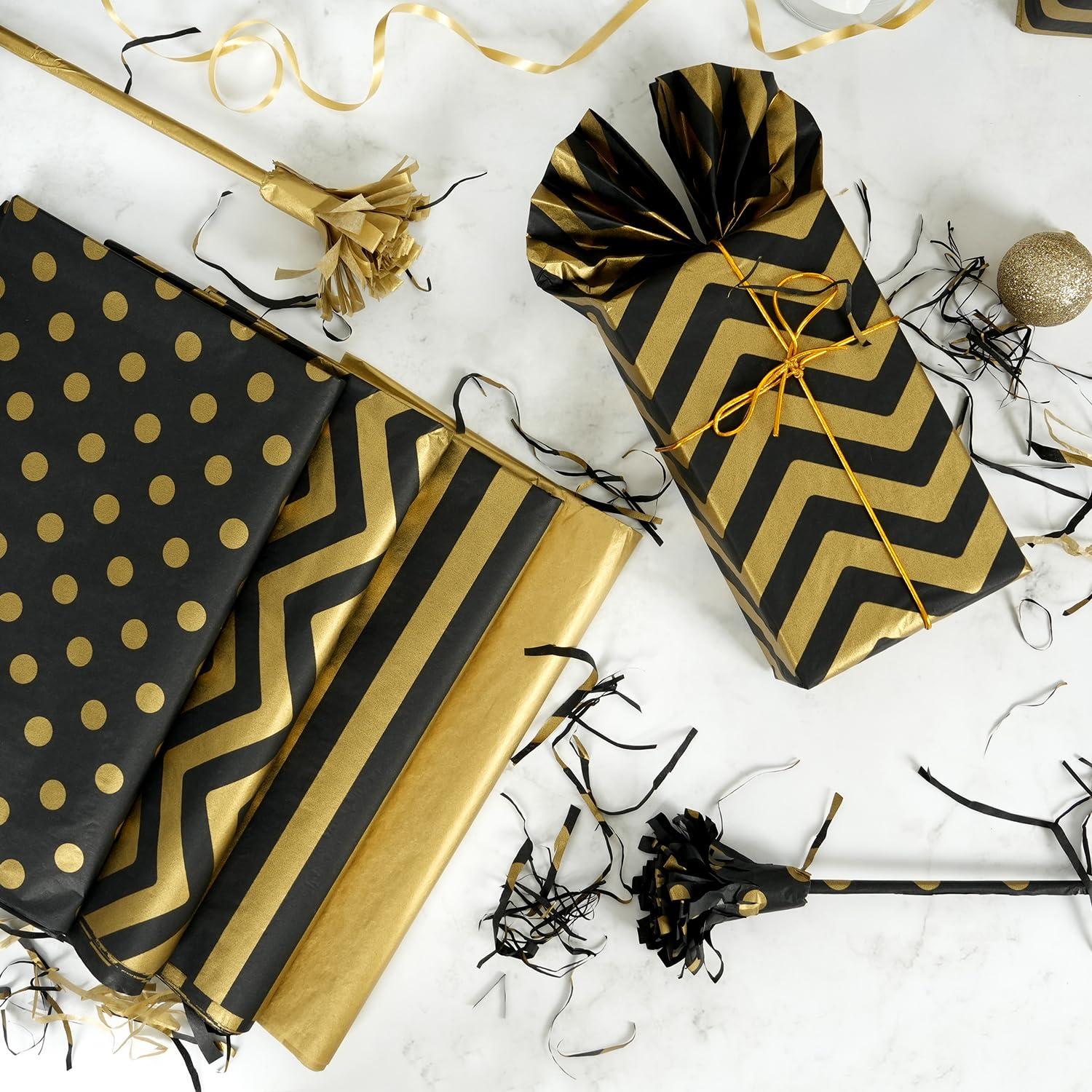 MAMUNU MAMUNU 100 Sheets Black and Gold Tissue Paper Bulk, Metallic Gift Wrapping Tissue Paper for Gift Bags Wrapping and Packaging, Black Gold Gift Wrap for Birthday Graduation Christmas, 14X20Inch