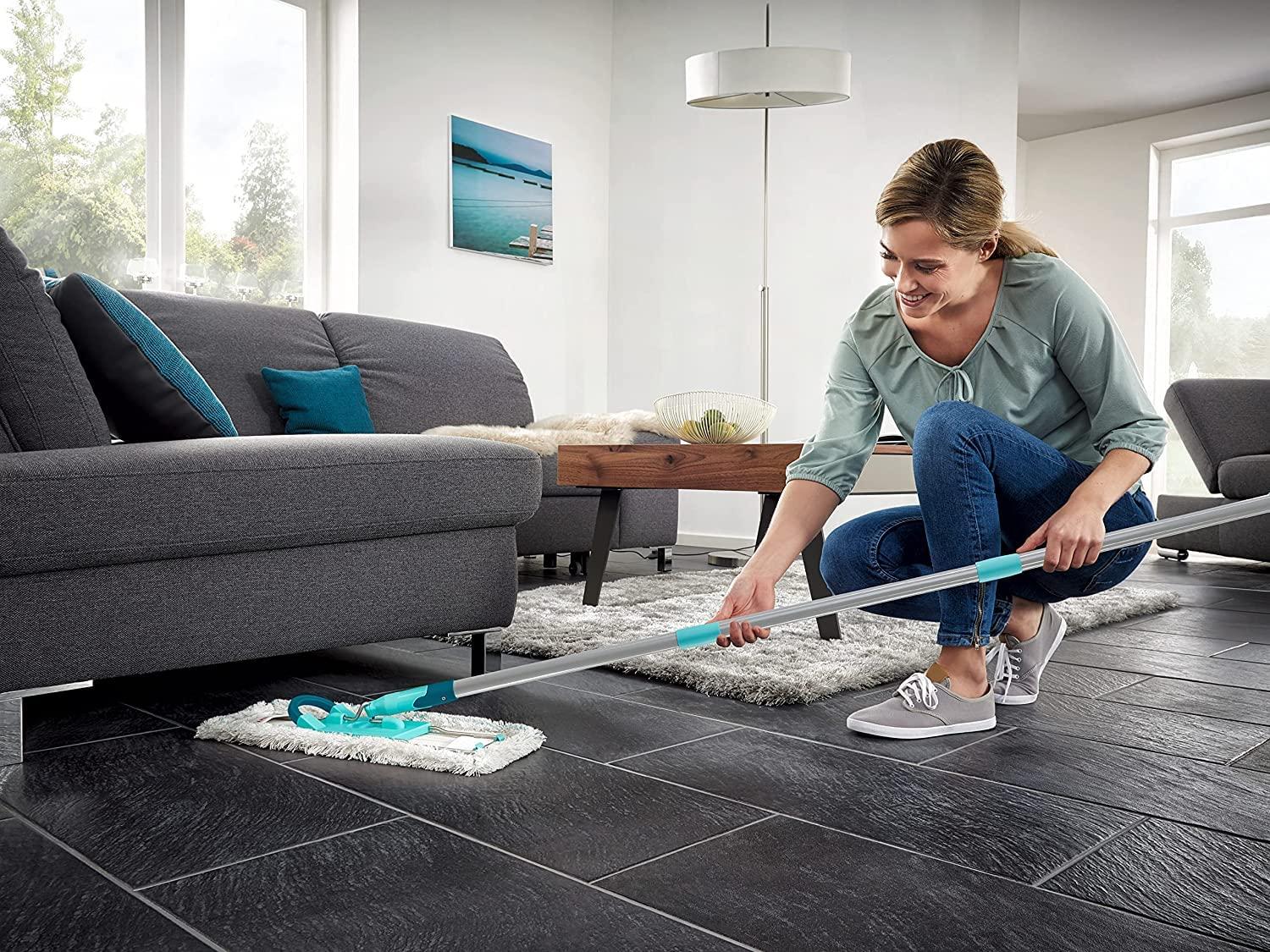 Leifheit Leifheit Profi XL Cotton Plus Flat Mop with 146 cm Handle, 42 cm Large Flat Floor Mop Head, 360 Universal Joint for Easy Steering, Highly Absorbent, for Stone and Tile Floors