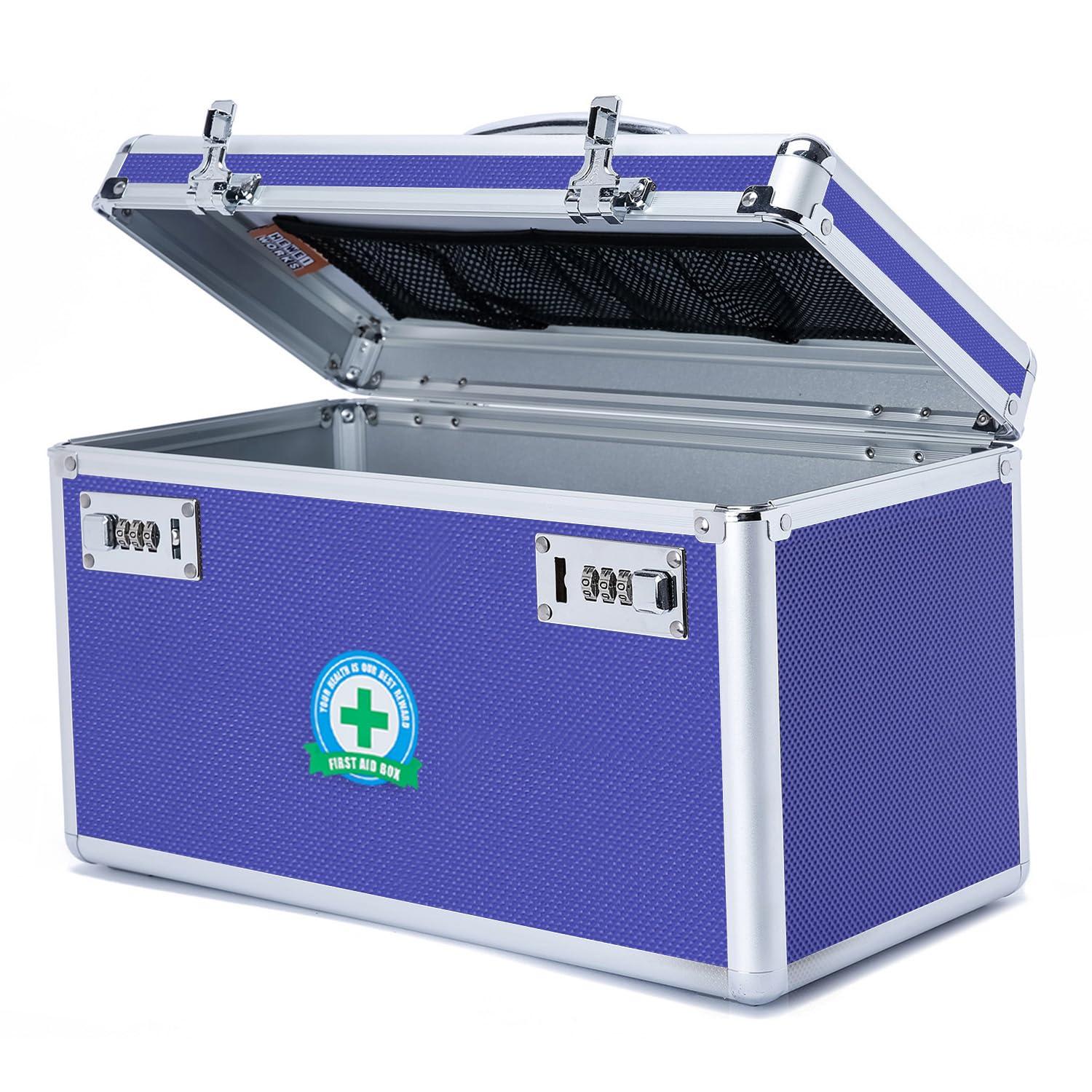 HEWEI WORKS HEWEI WORKS Large Capacity Combination Locking Medicine Box with Portable Storage Case15\'\'x 8.7\'\'x 9.3\'\', Childproof Medication Lock Organizer Lockbox for Secure Cash, ID Documents (BLUE)