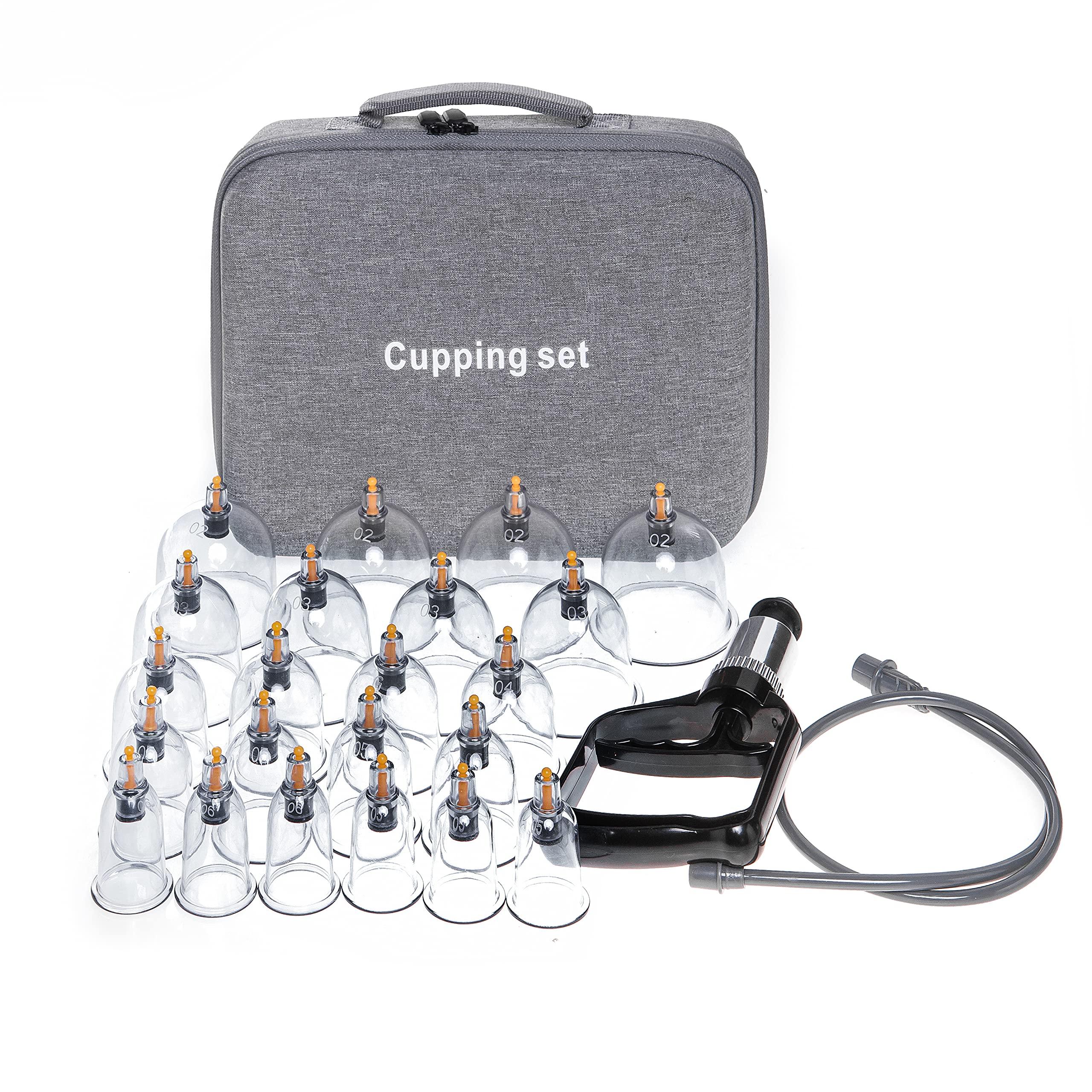 Anti Cellulite Cupping Set Massage Therapy Cups, 22 Vacuum Cups, Myofascial Releaser Professional Cupping Therapy Sets with Hand Pumps and Detailed Cupping Book, Suction Hijama Cupping Set with Portable Travel Case