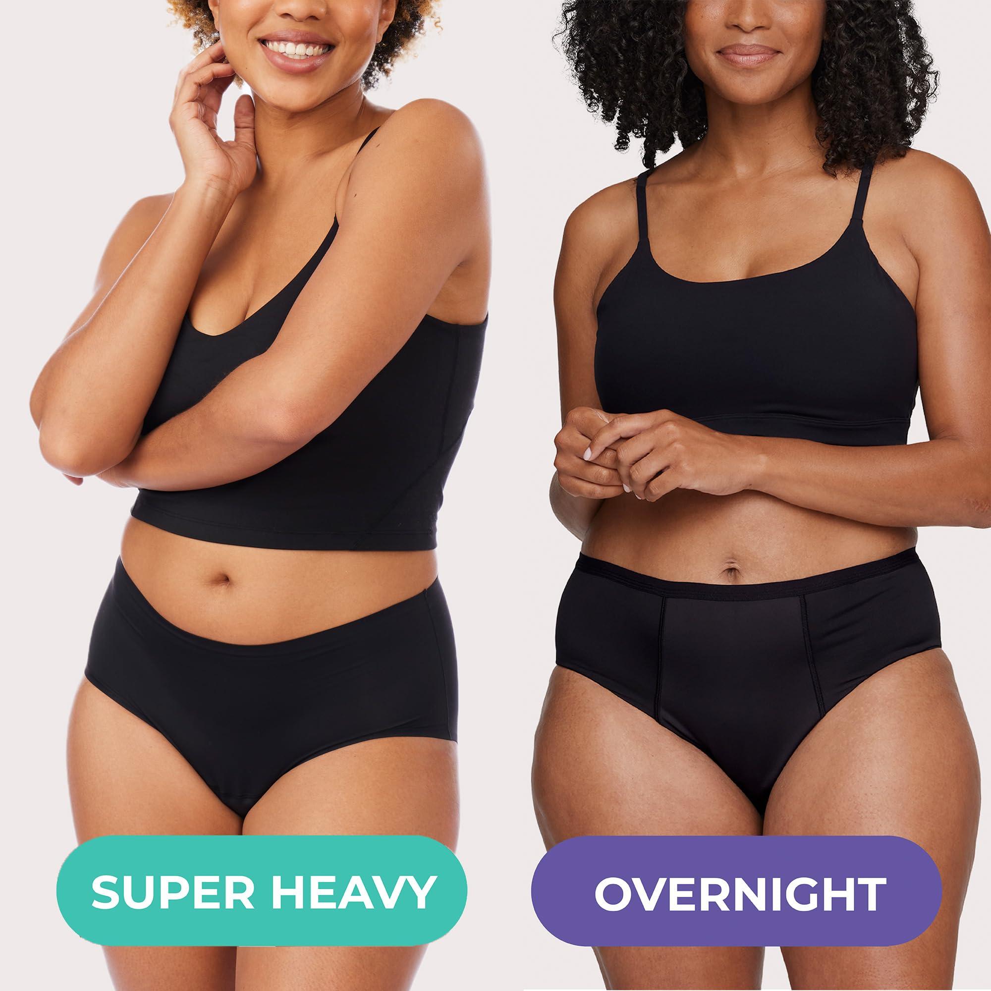 Proof. Proof. by Always Period Underwear 2pk Bundle, Super Heavy & Overnight High Rise Briefs - Medium - Washable Leakproof Period Panties for Women hold up to 7-9 Regular Tampons - Black