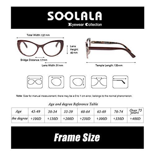 SOOLALA SOOLALA Womens Large Frame CatEye Eyeglasses Frame Reading Glasses, Red, 1.75D