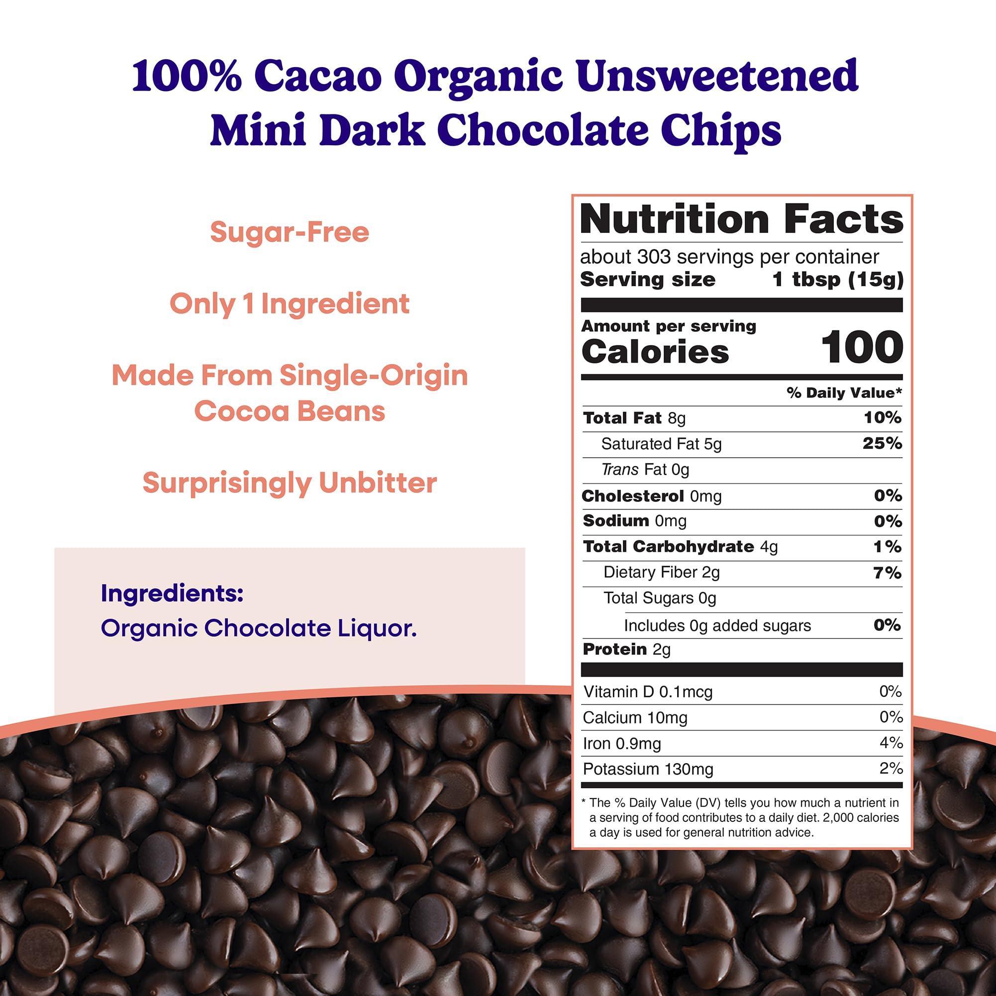 Pascha Pascha Organic Mini Unsweetened Dark Chocolate Baking Chips 100% Cacao, UTZ, Gluten Free, Non GMO, No Added Sugar, Bulk