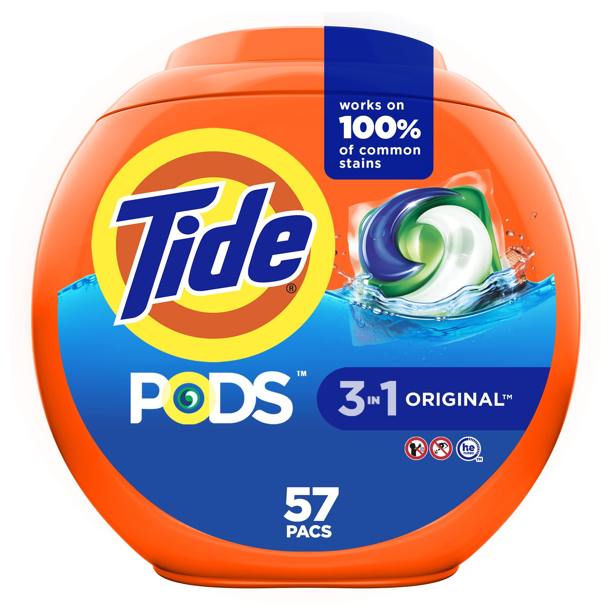 Tide Tide PODS Liquid Laundry Detergent Soap Pacs, HE Compatible, 57 Count, Powerful 3-in-1 Clean in one Step, Original Scent