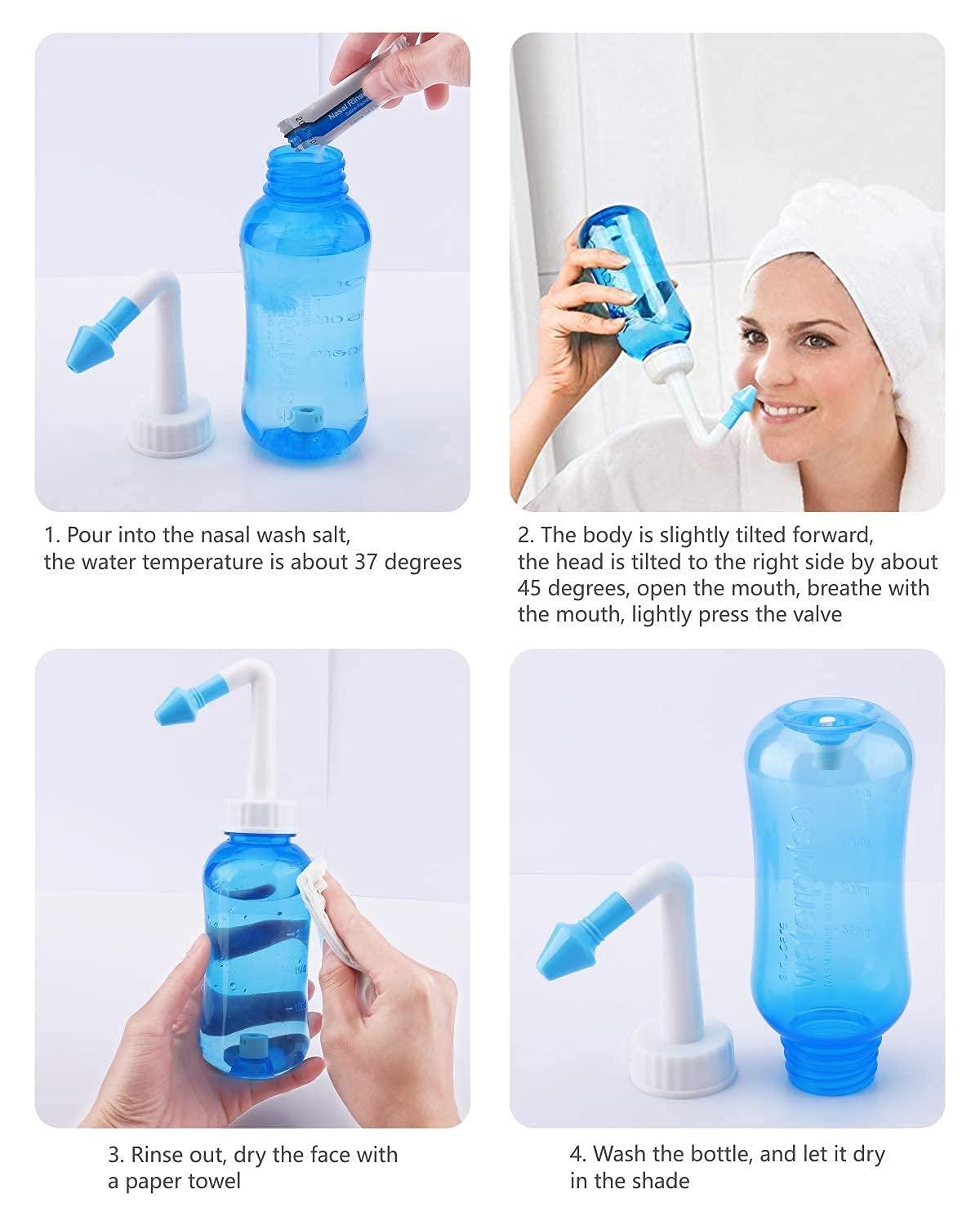 Darate Darate Neti Pot Sinus Rinse Bottle, Nose Wash Cleaner Pressure Rinse Nasal Irrigation for Adult & Kid BPA Free with Sticker Thermometer (300ml)
