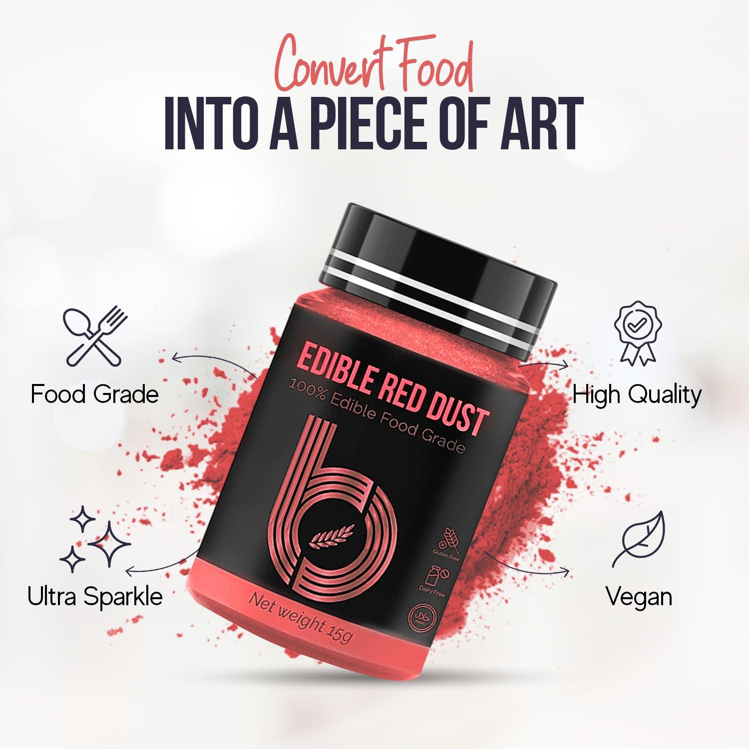 Bakeebake Bakeebake Luster Dust Edible 15g - Edible Glitter for Drinks & Desserts - Gluten Free Edible Red Dust for Cake Decorating Tasteless Vegan Drink Glitter for Cocktails and Parties (Red)