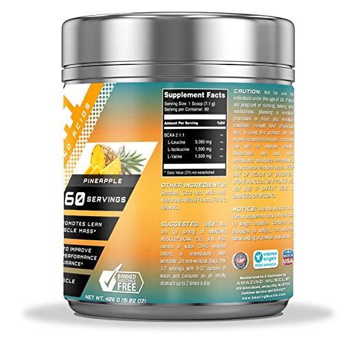 Amazing Muscle Amazing Muscle BCAA 2:1:1 Branched Chain Amino Acids Supplement | 6000 Mg Per Serving | Pineapple Flavor | 60 Servings