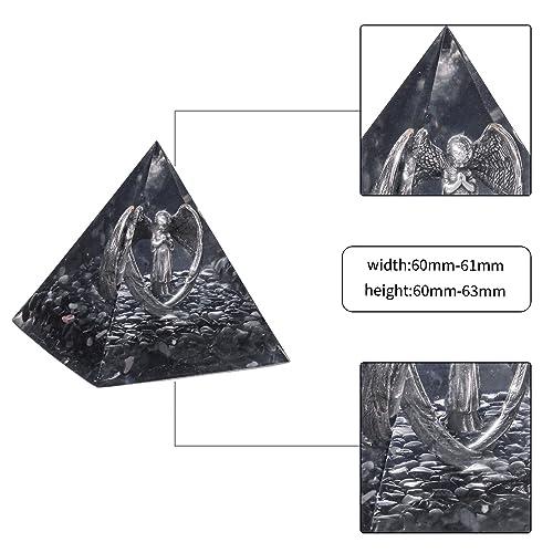 TUMBEELLUWA TUMBEELLUWA Guardian Angel Crystal Pyramid Praying Stone Statue Orgone Energy Generator for Protection Meditation Reiki Healing, Black Obsidian
