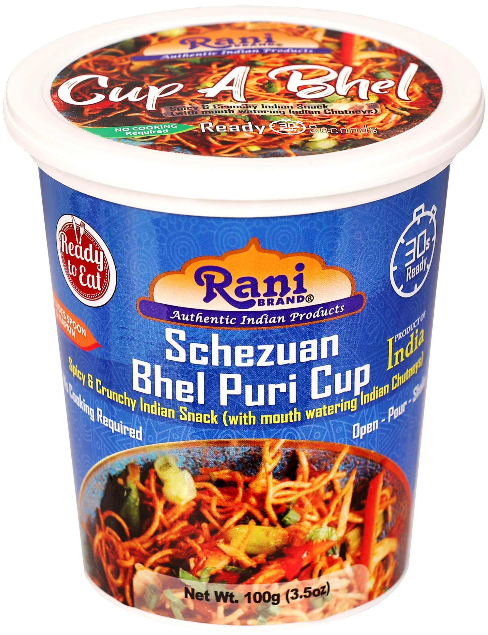 Rani Brand Authentic Indian Products Rani Bhel Puri Cups 5 Flavors-in-1 Set (Regular, Roasty, Mango, Schezuan, Pudina) 3.5oz (100g), Pack of 5 ~ Spicy & Crunchy Indian Snack | Ready to Eat | Vegan | NON-GMO | Indian Origin