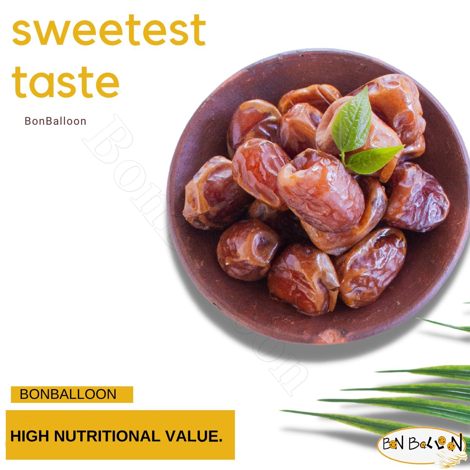 bonballoon 100% Natural Egyptian Semi Dry Unpressed Medium Sized Dates With Pits With Very Sweet Taste Halal Packed And Protected In Cartoon Box Tamar Tamr Tamaar Ramadan Halal ( 1 Pack / 700 gm ) Premium