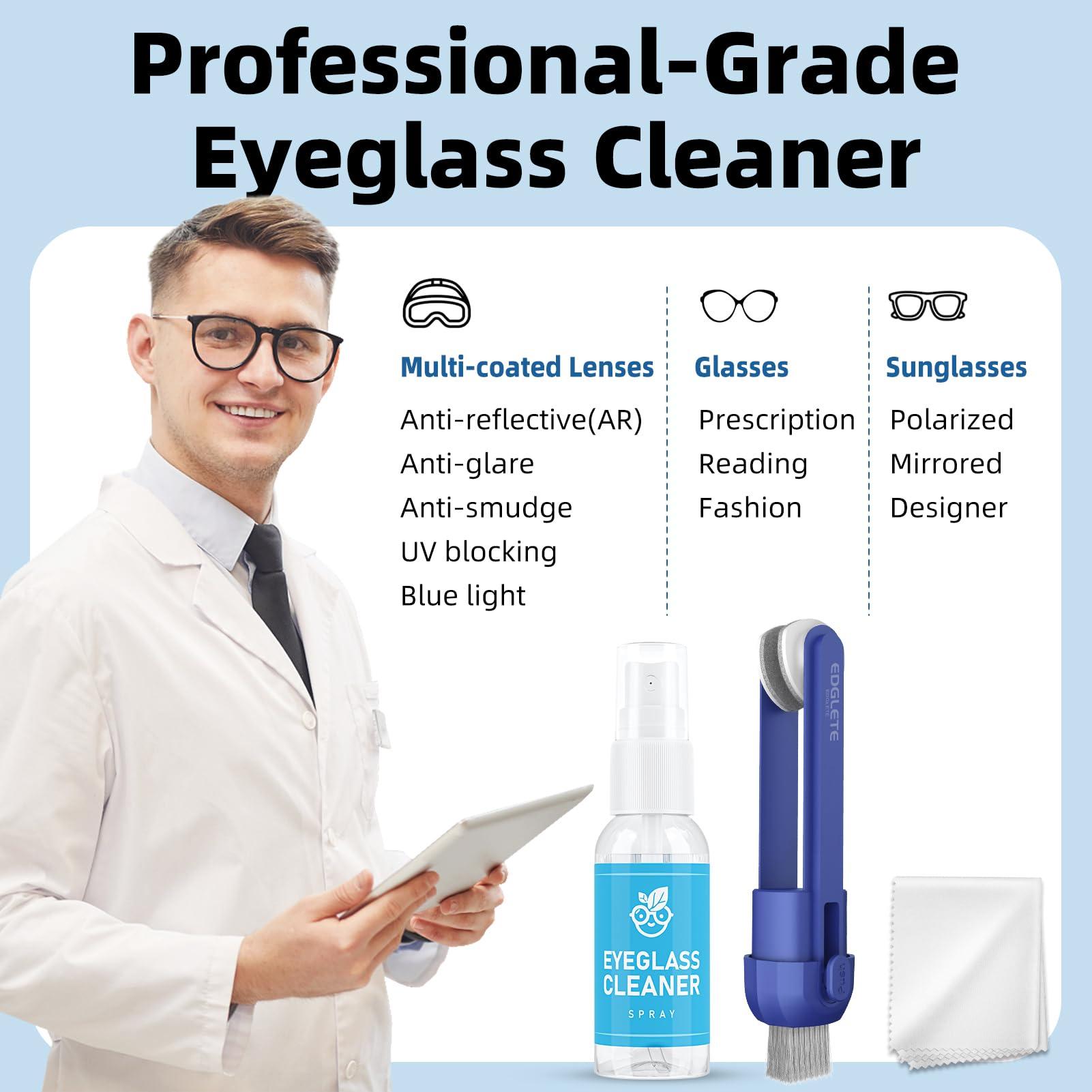 Edglete Glasses Cleaner Eyeglass Cleaning Kit, Lens Cleaners Spray with Microfiber Cloth, Portable Glasses Cleaning Kit for Travel, Safe Eyeglasses Cleaner Tool, No Streaks Scratch