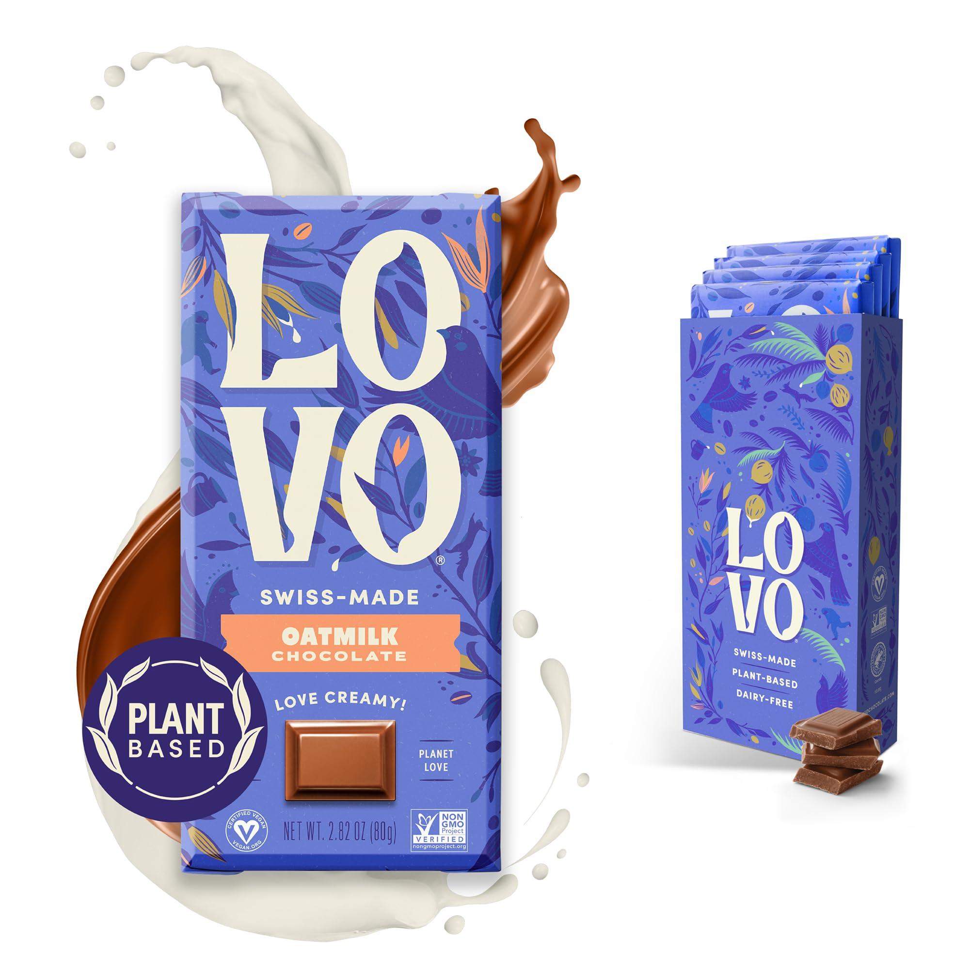 LOVO LOVO Oatmilk Chocolate Bar, 100% Plant-Based Dairy-Alternative Milk Chocolate, Creamy and Delectable Vegan Milk Chocolate Made With Oatmilk, Gluten-Free, Swiss-made, RFA Certified, 2.82 oz (Pack of 4)