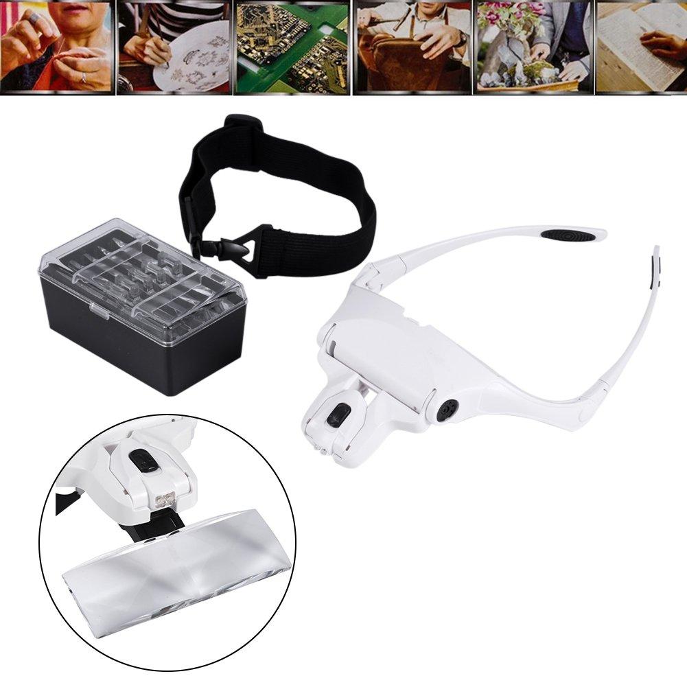 Asixx Asixx Head Worn Lighted Magnifying Glasses or 5 Lens Headset Magnifier, Head Magnifier Suitable for Eyelash Extension and Other Exquisite Products Inspection