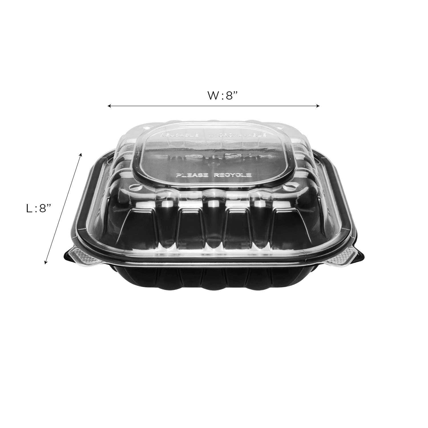 Karat Karat Premium PP Hinged Container, Take Out Food Containers - Case (8\"x8\", 3 compartments)