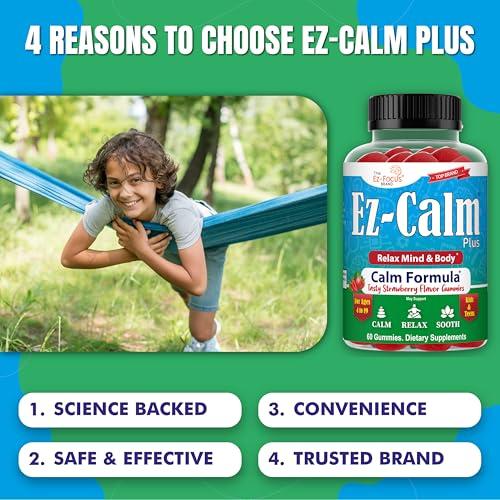Ez-Focus Ez-Focus Organic Ashwagandha Gummies for Kids & Teens Calm & Focus Supplement with Ashwagandha Extract, Natural Calm Gummies for Kids, Sleep & Mood Support, Attention & Focus Vitamins- 60 Ct