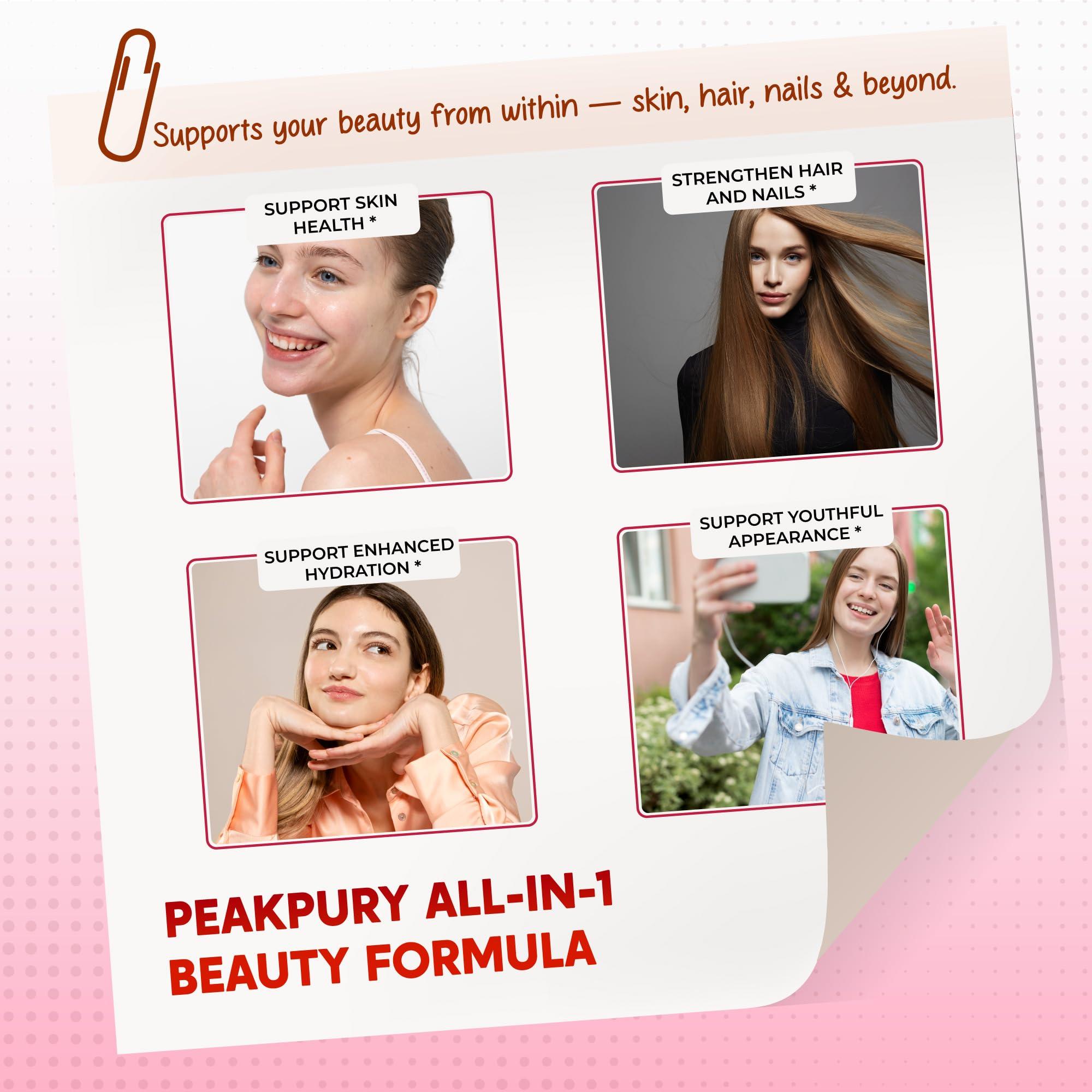 PEAKPURY PEAKPURY Collagen Biotin Resveratrol Saw Palmetto - Skin, Joint Health Support - Made in USA