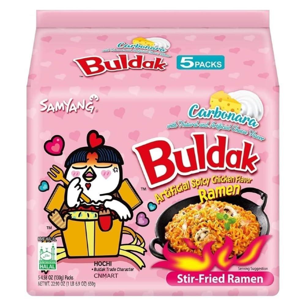 Haul Creamy Carbonara Fiesta Bundle Bag of 5 Packs of SAMYANG Carbonara Buldak Chicken Flavor Ramen Halal Certified 22.95 Oz (Pack of 1)
