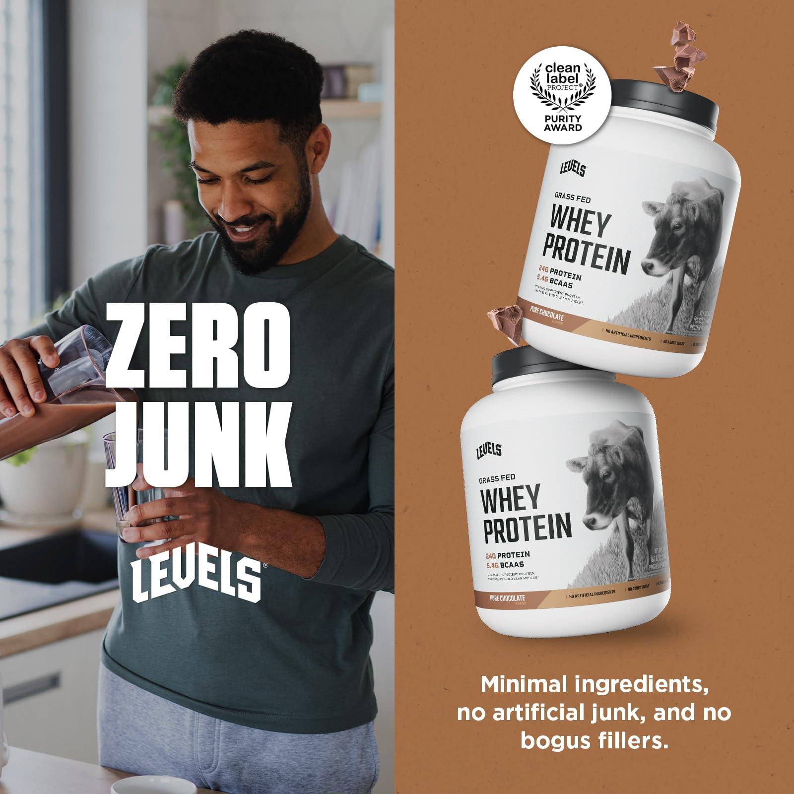 Levels Nutrition Levels Grass Fed Whey Protein, No Artificials, 24G of Protein, Pure Chocolate, 5LB