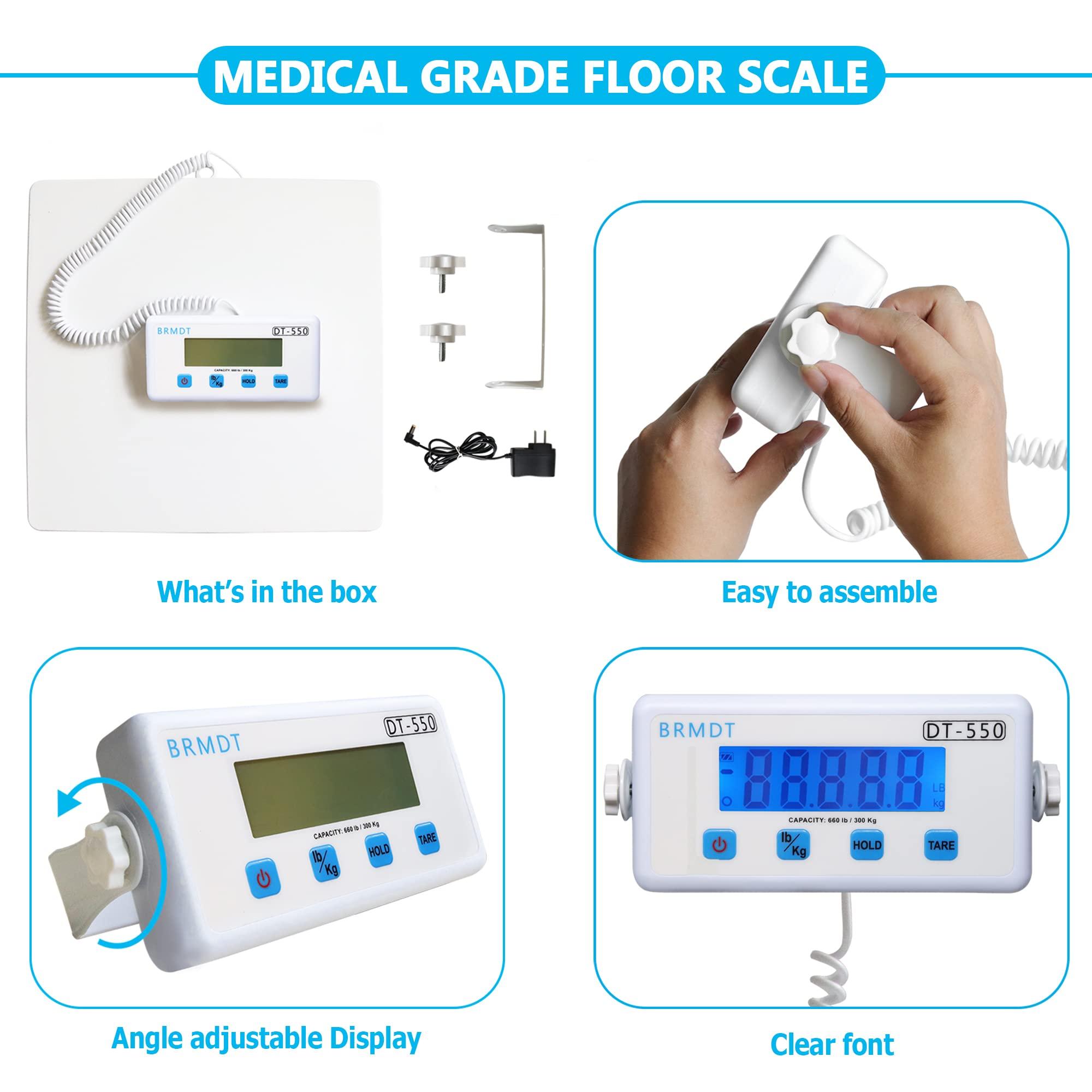 BRMDT BRMDT Digital Scales for Body Weight Heavy Duty for Hospital & Physician Use, Large Digital Display and Base with The Ability to Weigh Up to 660lbs/300kg (White, DT-550)