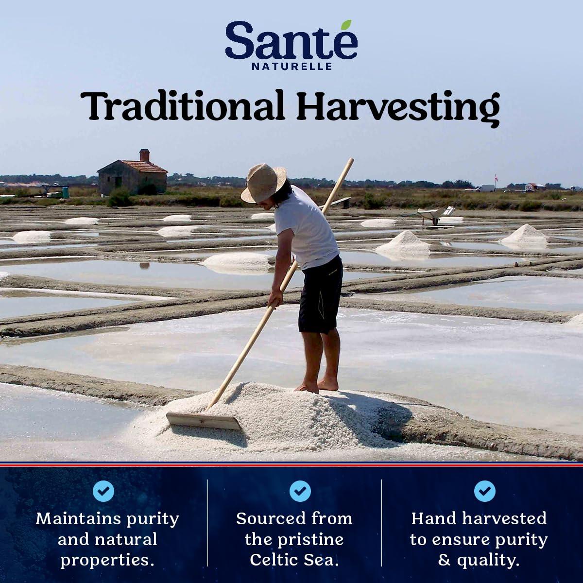 Sante Naturelle Sante Grey Coarse Sea Salt From the Celtic Sea - 1.1lb (18oz) Unrefined French Sea Salt Organic, Rich in 82+ Minerals Salt, 100% Natural & Hand Harvested