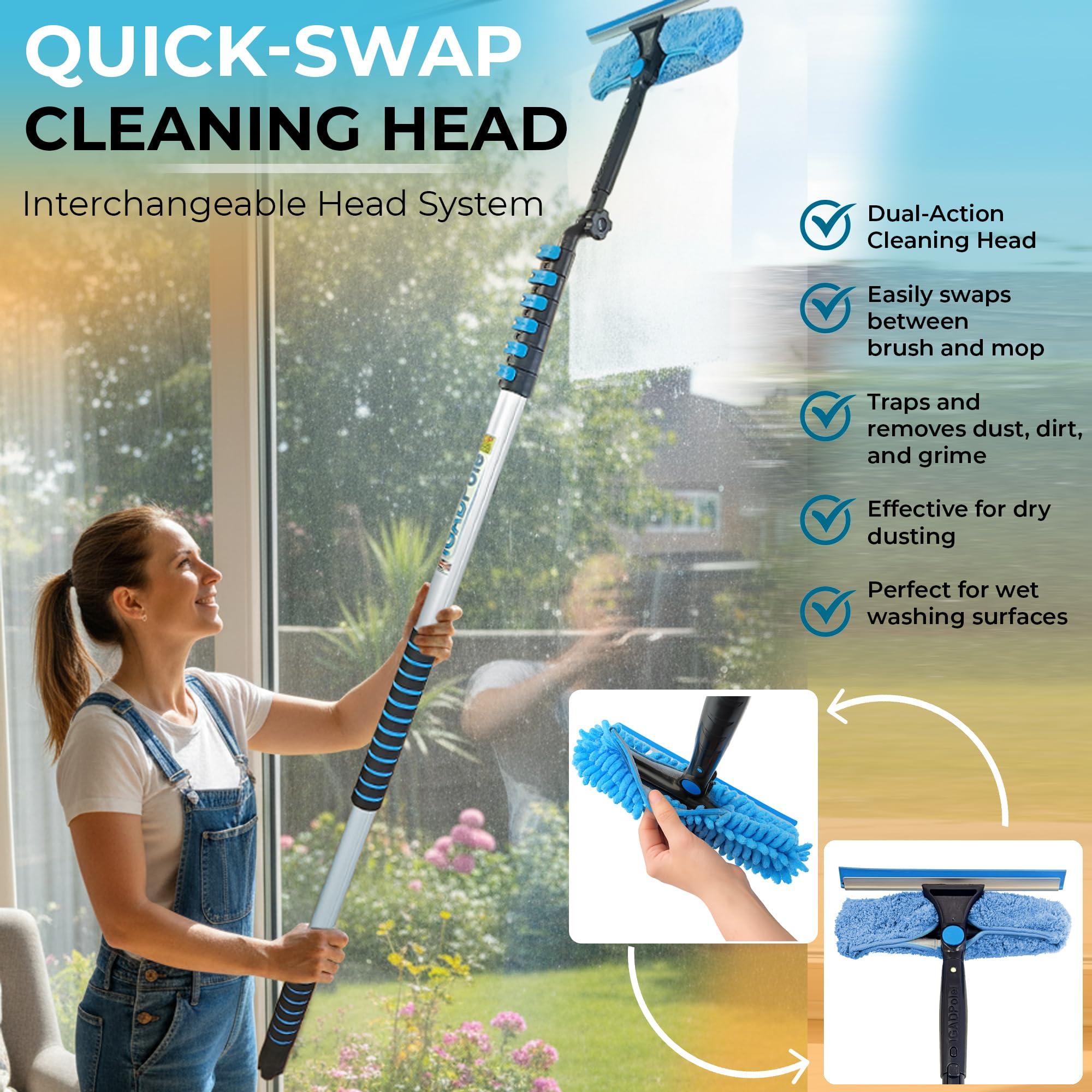 IGAD 26 ft IGADPole Washing Kit: Water-fed Brush, Cobweb Duster and 10(25cm) Squeegee and Soap Dispenser, with 5-Stage Telescoping Pole 5-20 Ft Pole