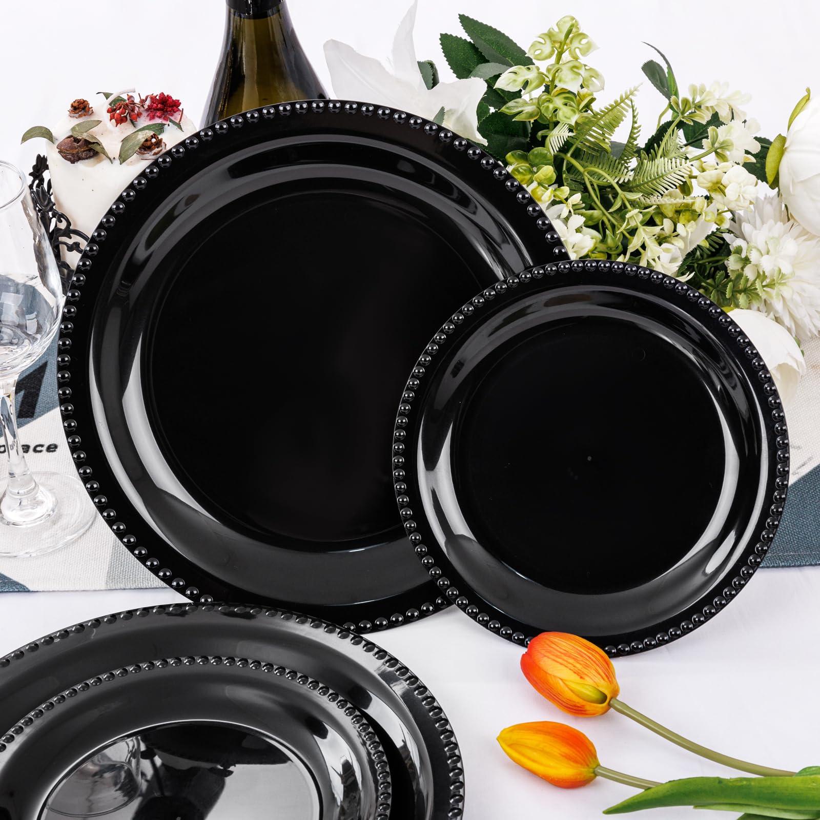 WELLIFE WELLIFE 60 PCS Black Plastic Plates, Heavy Duty Black Disposable Plates Including 30PCS 10.25\'\' Black Dinner Plates & 30PCS 7.5\'\' Black Dessert Plates -Black Disposable Plates for Party and Wedding
