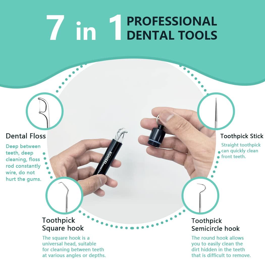 KOHEEL KOHEEL Dental Tools with Metal Case, 8 Count Teeth Cleaning Tools Set, Remove Plaque, Oral Care Hygiene Kit & Toothpicks Pocket Set, Reusable Dental Floss Picks Kit, Tooth Picker