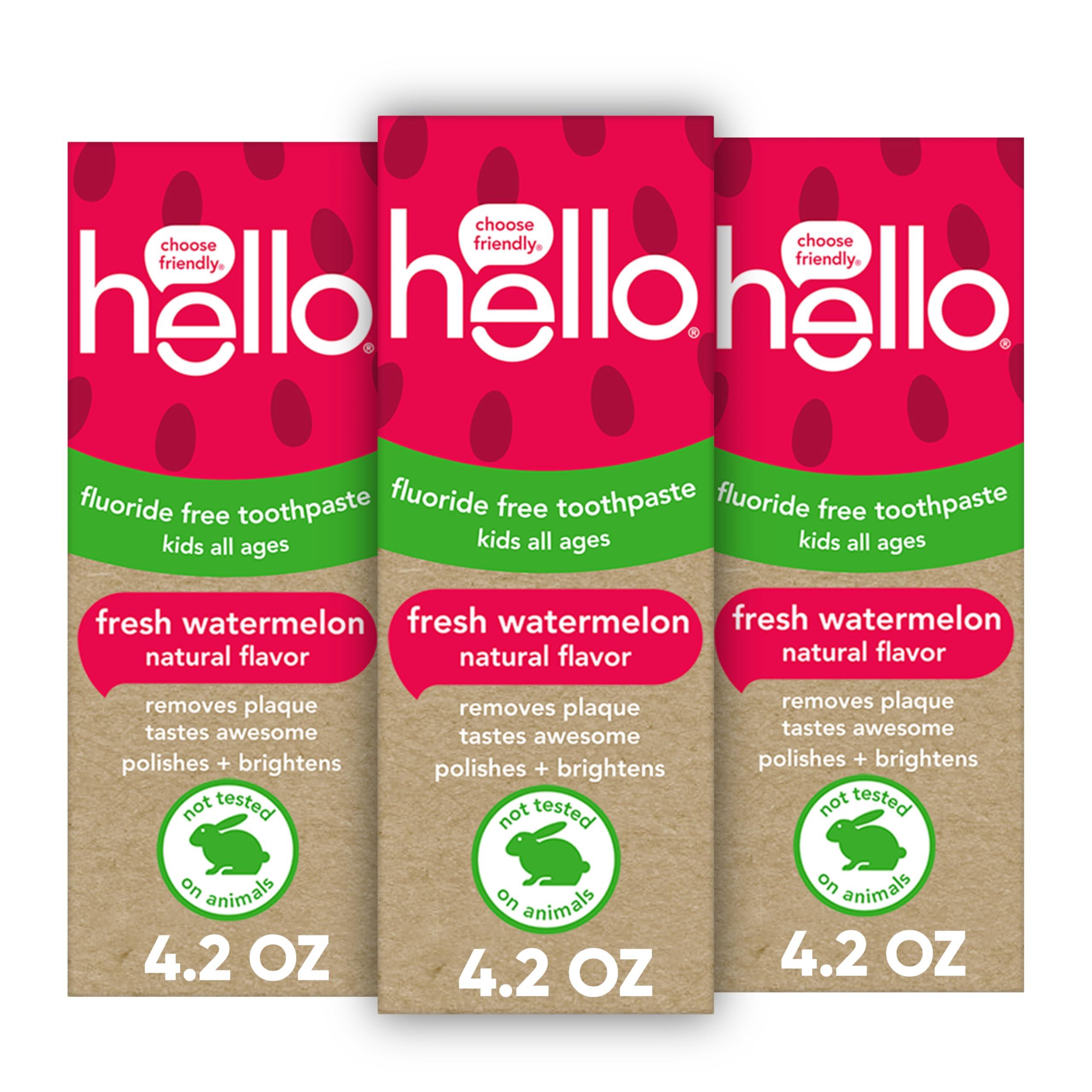 hello Hello Natural Watermelon Flavor Baby & Kids Fluoride Free Toothpaste, Vegan, SLS Free, Gluten Free, Safe to Swallow for Baby and Toddlers, 4.2 Ounce (Pack of 3)