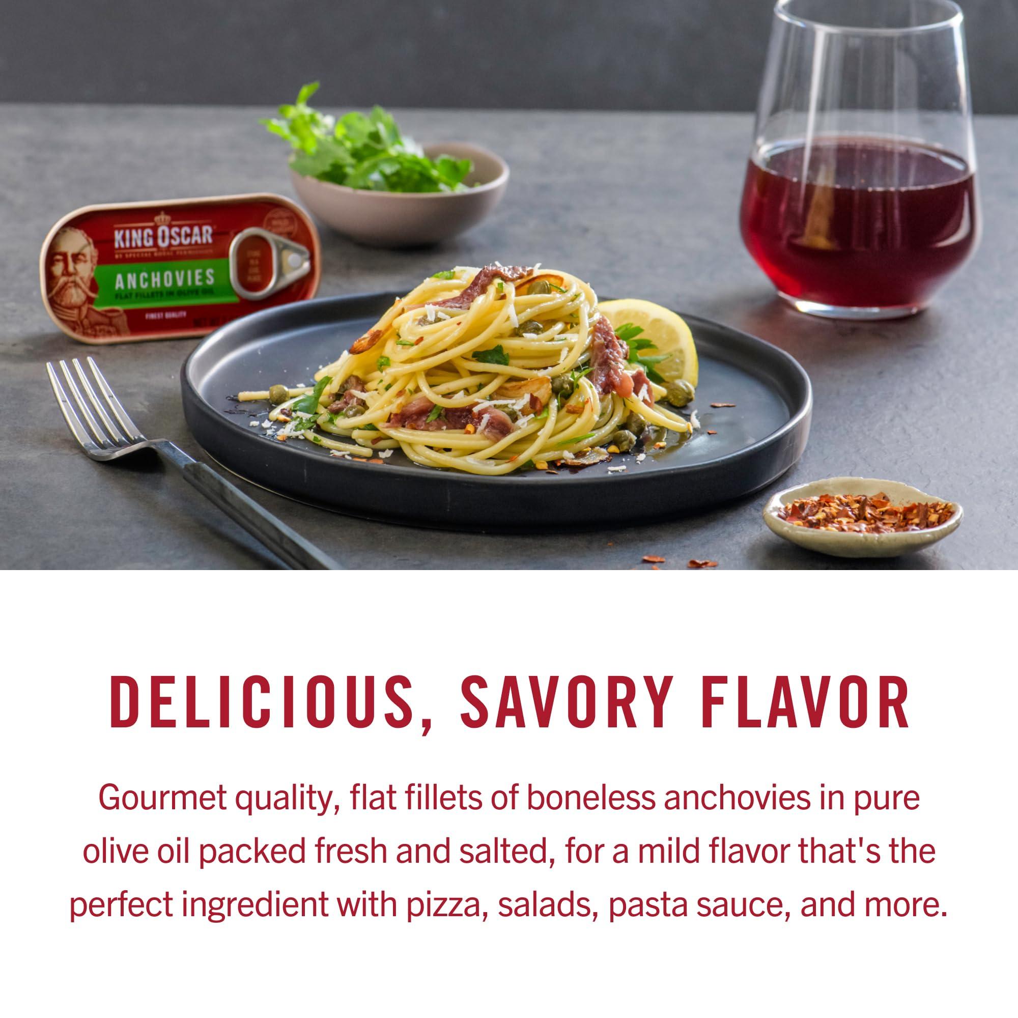 King Oscar King Oscar Anchovies Fillets in Olive Oil, 2 Ounce Can (Pack of 1), Wild Caught Canned Anchovies