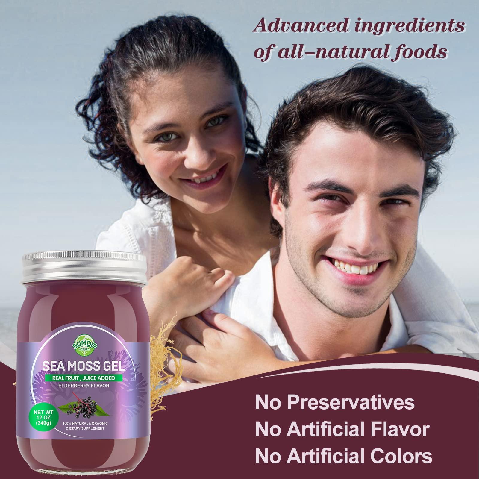 SumDIP Sea Moss Gel, Organic Raw Wildcrafted Irish Seamoss Gel Immune and Digestive Support Vitamin Mineral Antioxidant Supplements, Elderberry,Mixed Berry Flavor 12oz