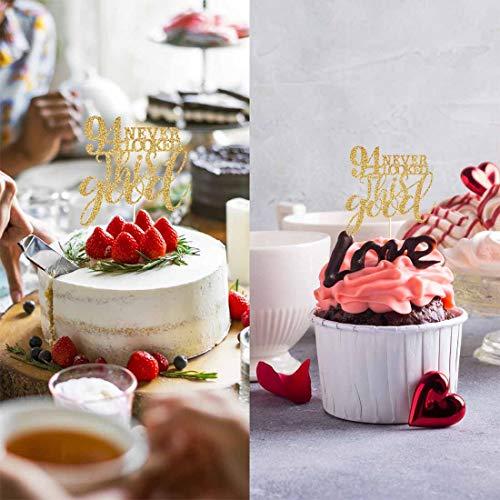 MAGJUCHE Gold Glitter 94 Never Looked This Good Cake Topper, Women Gold Happy 94th Birthday Cake Topper, Birthday Party Decorations, Supplies