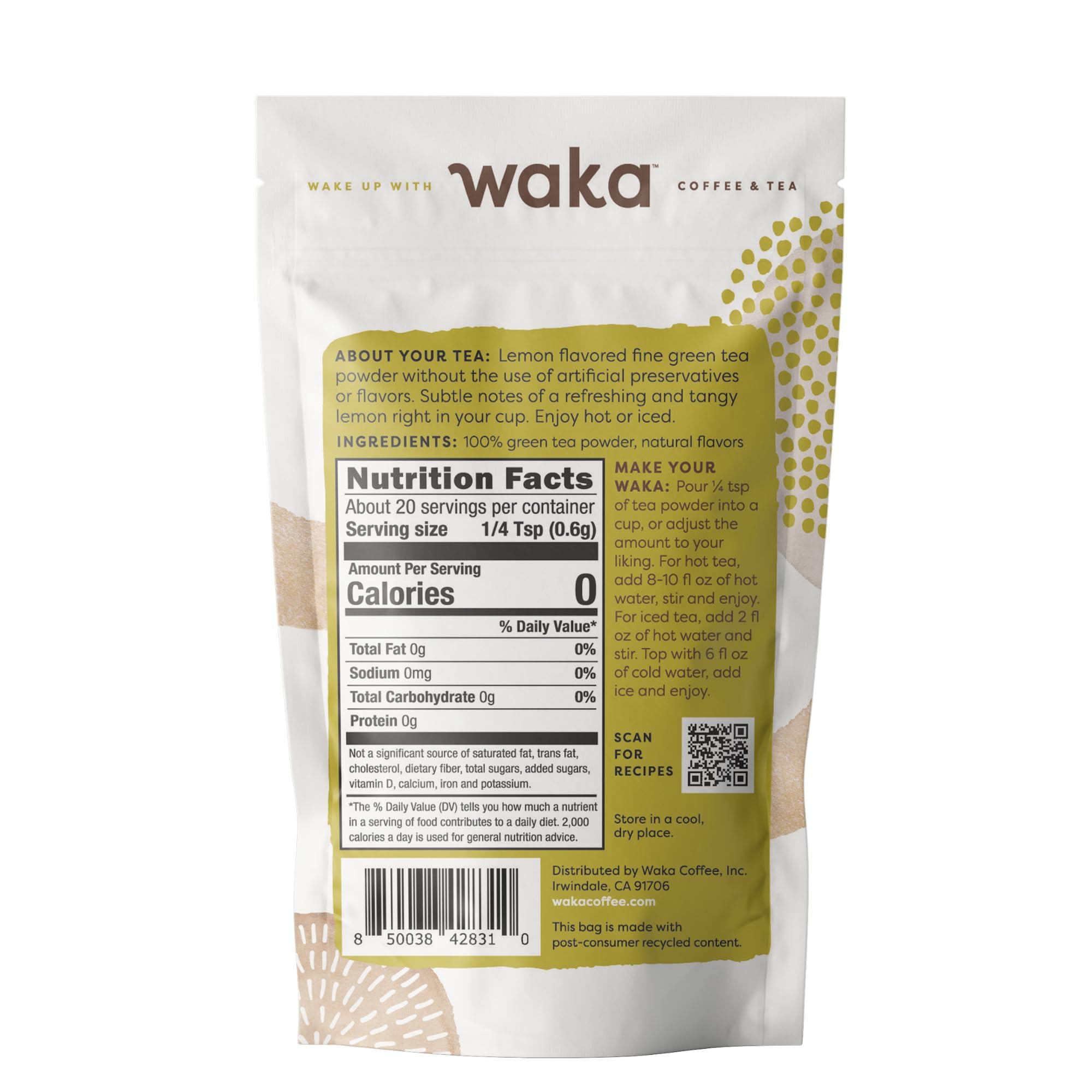 Waka Coffee Waka Premium Instant Tea No Sugar Added & Unsweetened Green Tea (200 Cups) & Lemon Flavor (20 Cups)