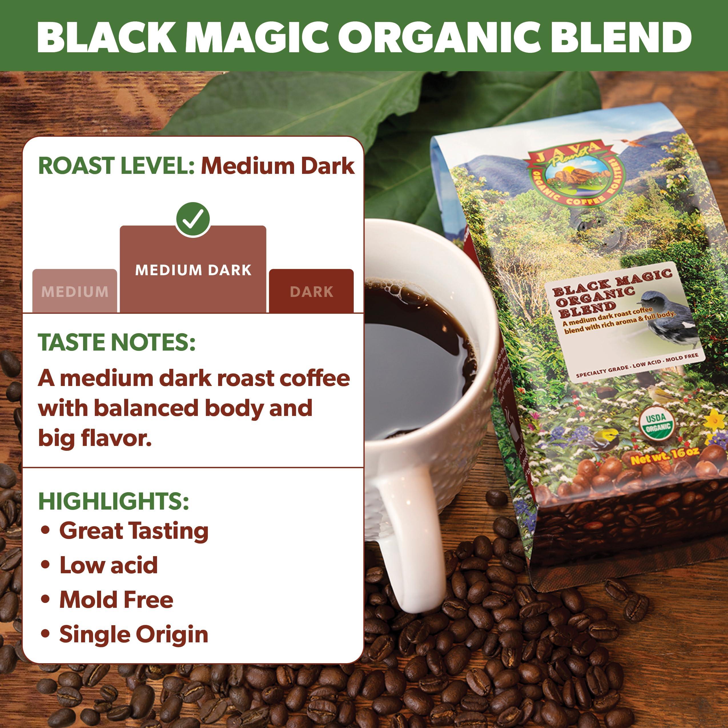 Java Planet Java Planet Organic, Black Magic Blend Medium Dark Roast, Smooth Full Flavored Organic Coffee Beans, Low Acid, Whole Bean Coffee 1LB Bag