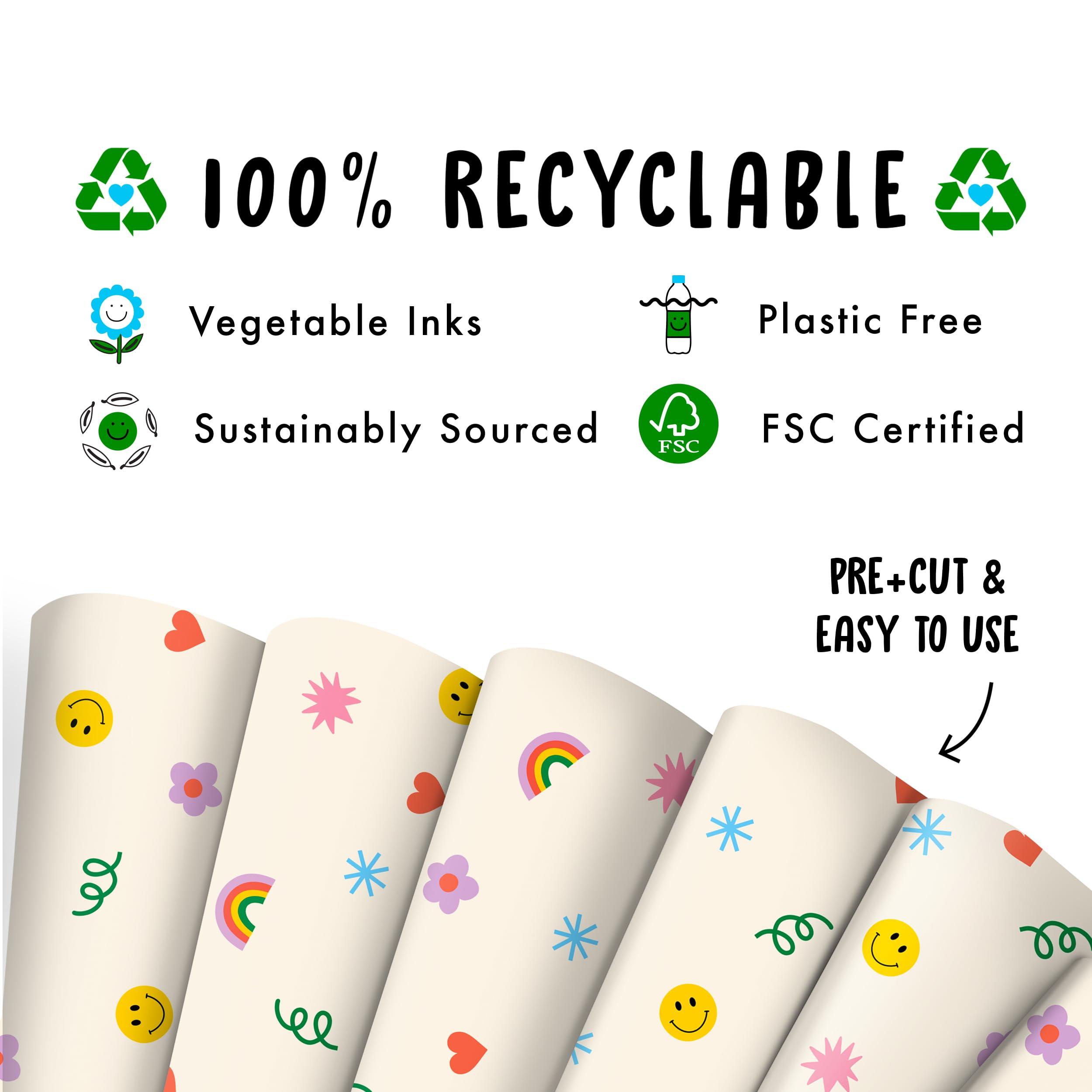 CENTRAL 23 CENTRAL 23 - Cute Wrapping Paper - 6 Sheets of Birthday Gift Wrap - Rainbows Smileys Hearts - For Children - Girls Boys - Recyclable