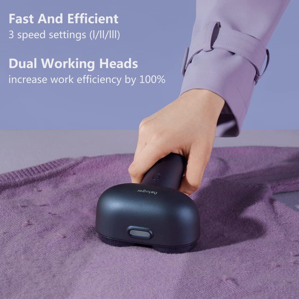 Nesugar Nesugar Electric Professional Dual-Head Fabric Shaver and Lint Remover and Clothes Shavers with Green Light aided Identification, Rechargeable with 2 Spare Blades, 3-Speeds (M5)