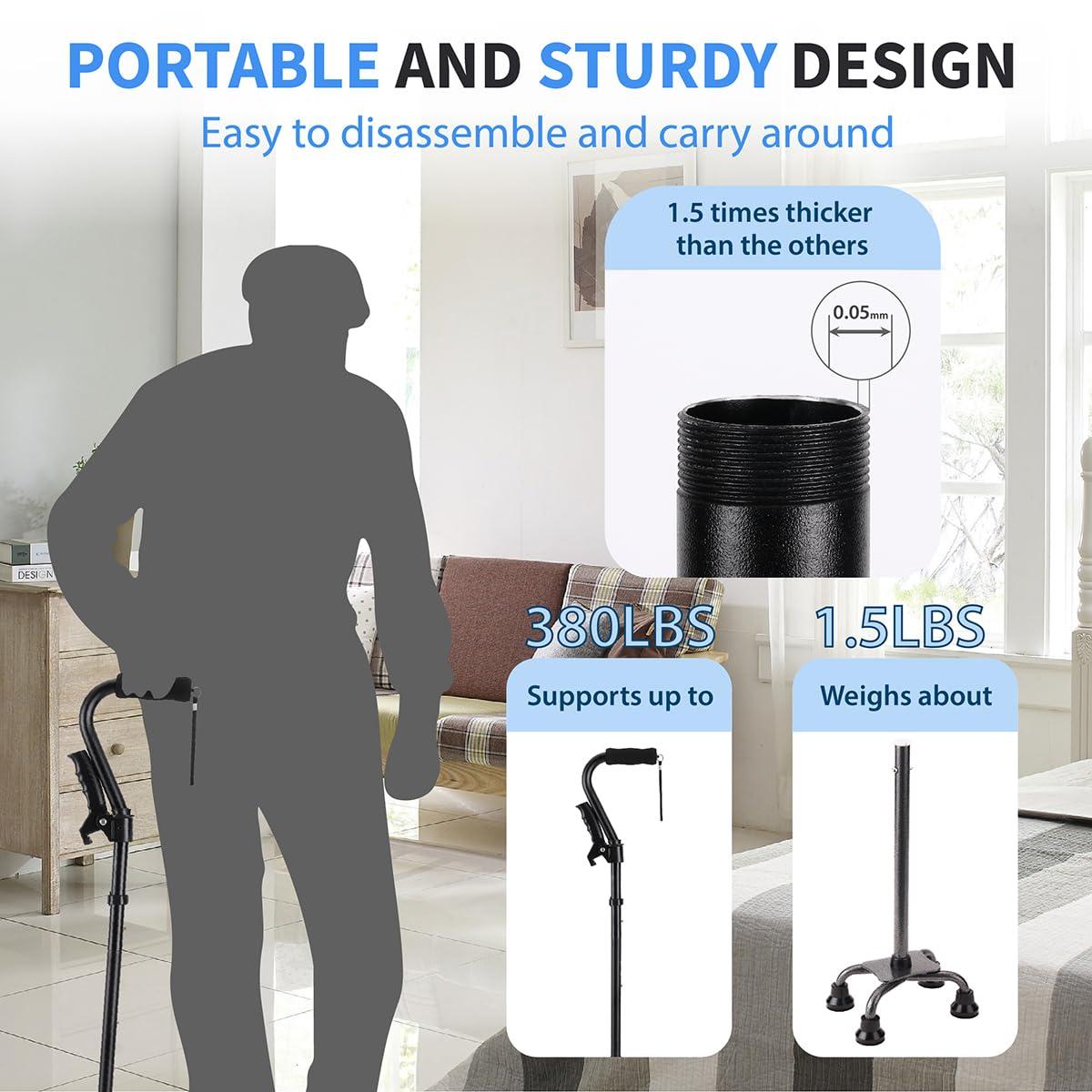 LIXIANG LIXIANG Quad Walking Cane Collapsible Canes for Women Men Independent Standing Function Knee Injury, Mobility and Leg Surgery Recovery for The Elderly and Adults
