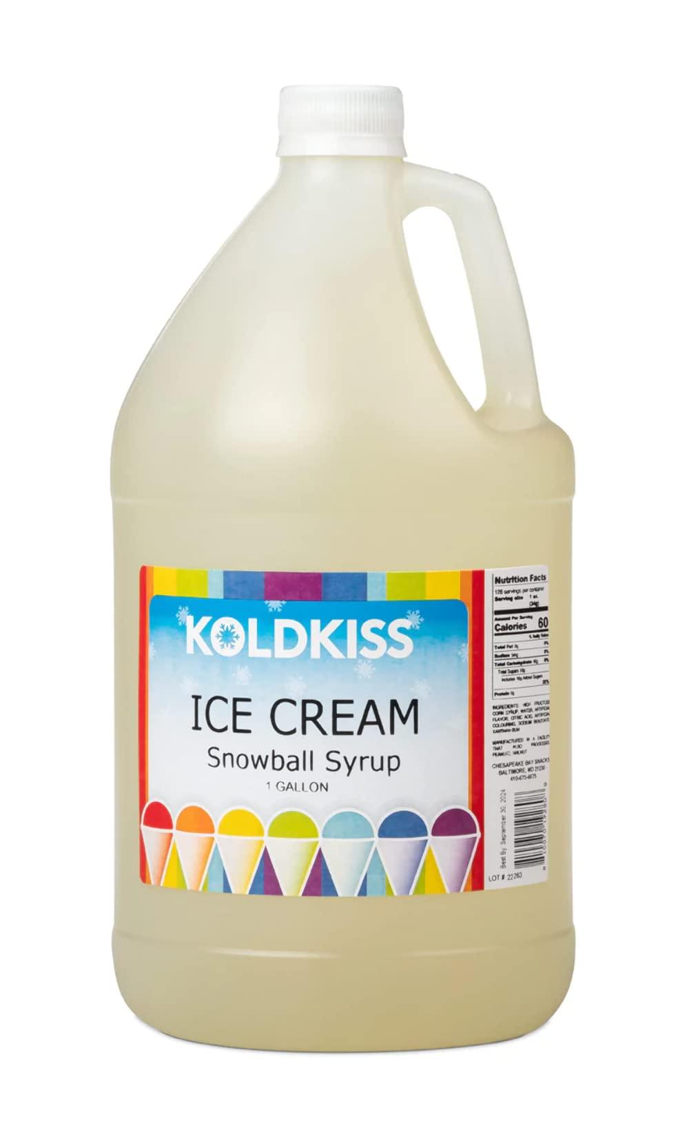 Koldkiss Koldkiss Shaved Ice and Snow Cone Flavored Syrups - One Gallon, 64 Snow cones Per Bottle - Ice Cream Flavor