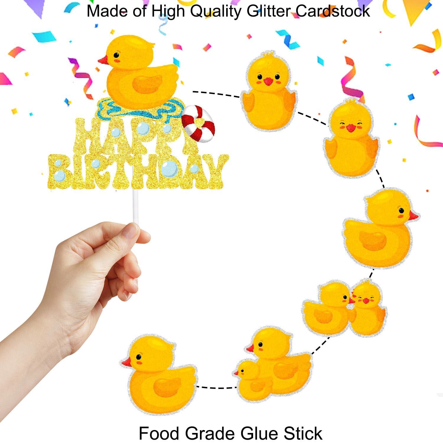 SugarGera Duckling Cake Toppers Set of 7 Duck Themed Kids Birthday Decorations, Boy or Girl Themed Birthday Party, Duckling Themed Party, or Baby Shower Party Decoration Supplies. SugarGera