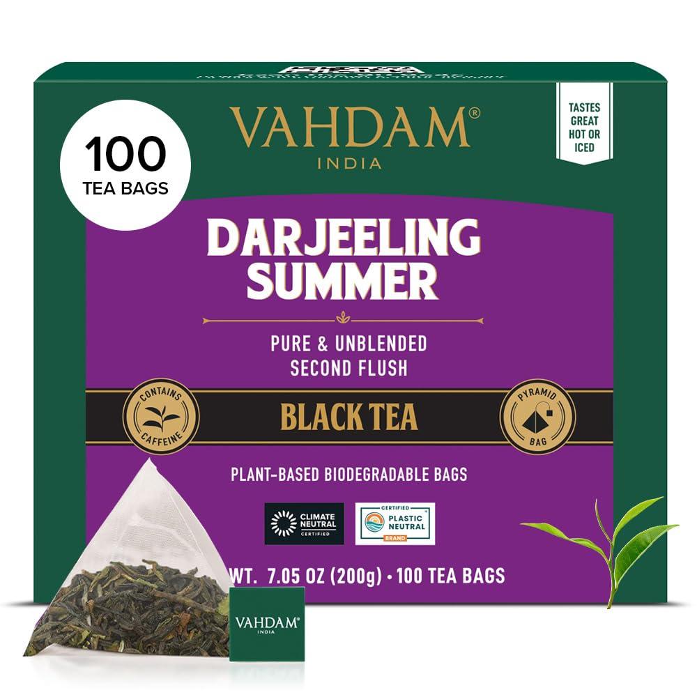 VAHDAM VAHDAM, Darjeeling Black Tea Bags (100 Count) High Caffeine, Non GMO, Gluten Free | Smooth & Sweet Tea With Distinguished Fruity Notes | Full Bodied