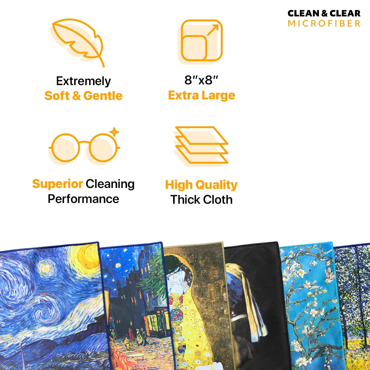 Clean & Clear Microfiber Extra Large [5 Pack] World Best Classic Art Collection - Ultra Premium Quality Clean & Clear Microfiber Cleaning Cloths (Best for Camera Lens, Glasses, Screens, and All Lens.)