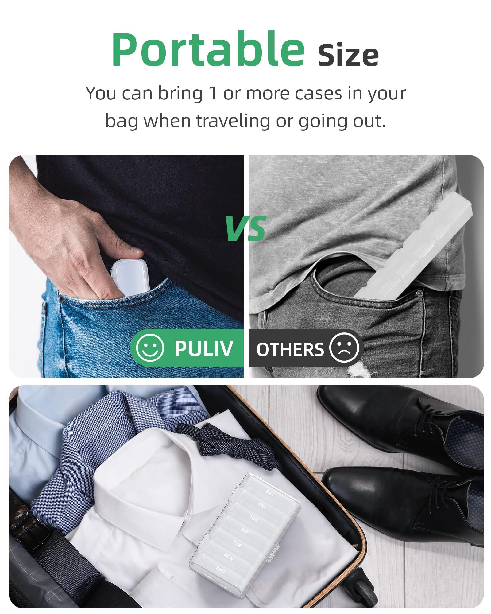 PULIV PULIV Pill Organizer with Large Capacity, Dual Protection Pill Box 7 Day, Arthritis Friendly Pill Case Easy to Open, Weekly Medicine Organizer for Vitamins, Medications, Fish Oils, Supplements (White)