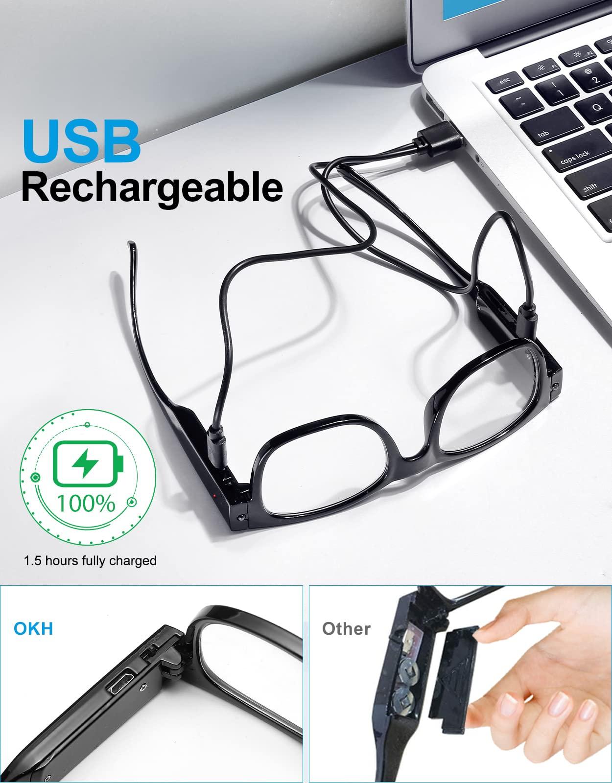 OKH OKH Magnifying Glasses for Close Work With Light Up Reading Glasses with Light, Rechargeable LED Lighted Reading Glasses, Anti Blue Light, Bright Clear Vision Unisex, Square+3.0x