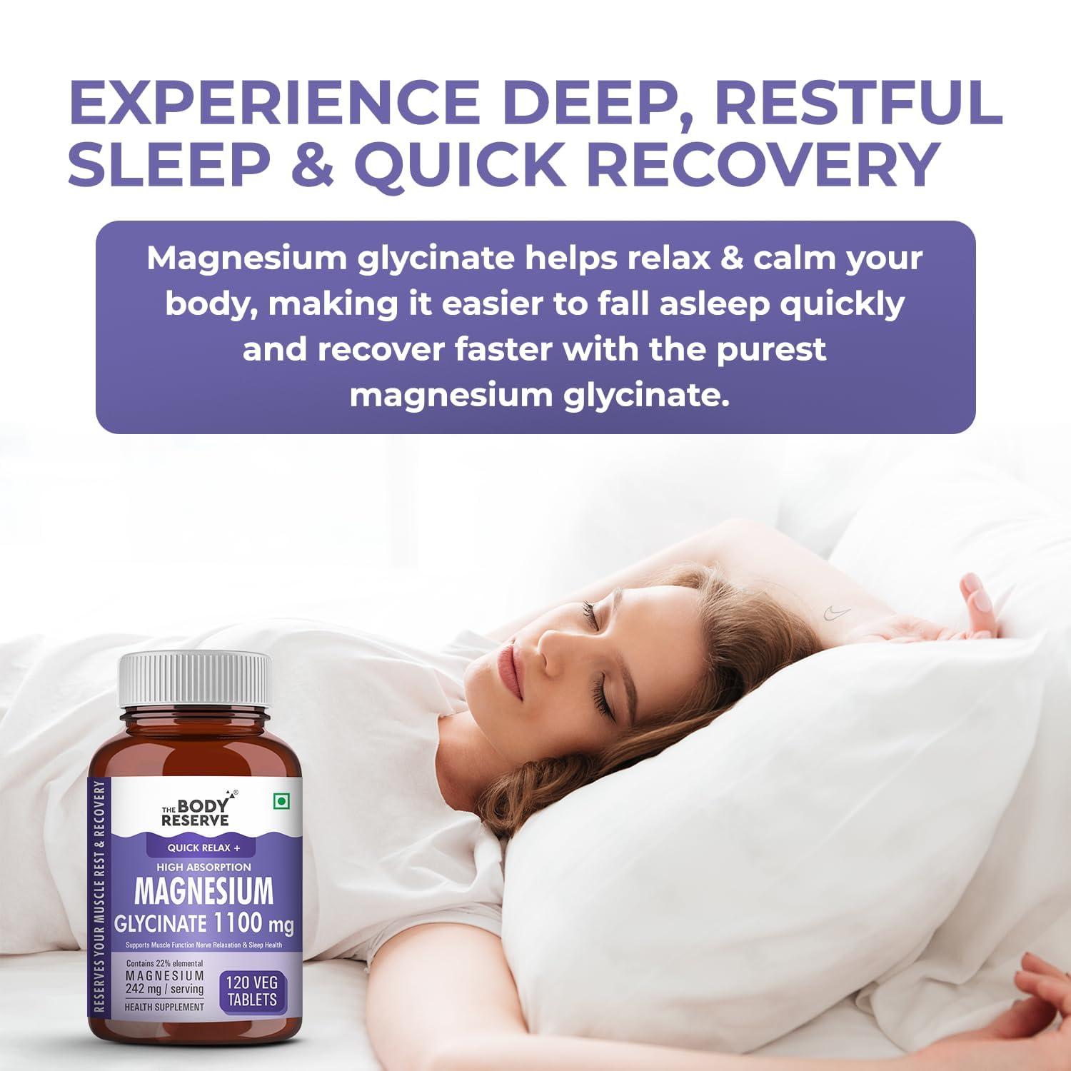 NineLife Basics Magnesium Glycinate Supplement - 120 Veg Tablets, 1100mg Per Serving, High Absorption Chelated Form - Supports Muscle & Nerve Health, Promotes Relaxation for Men & Women