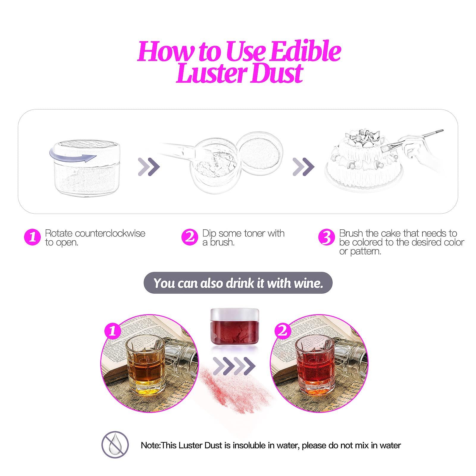 SIMEKKO Edible Glitter Burgundy Dust for Drinks: SIMEKKO Luster Dust Edible Suit for Wine,Cocktails, Champagne, Drinks & Beverages. Luster Dust Edible for Baking Cake Decoration(2bottles, 4gram each bottle)