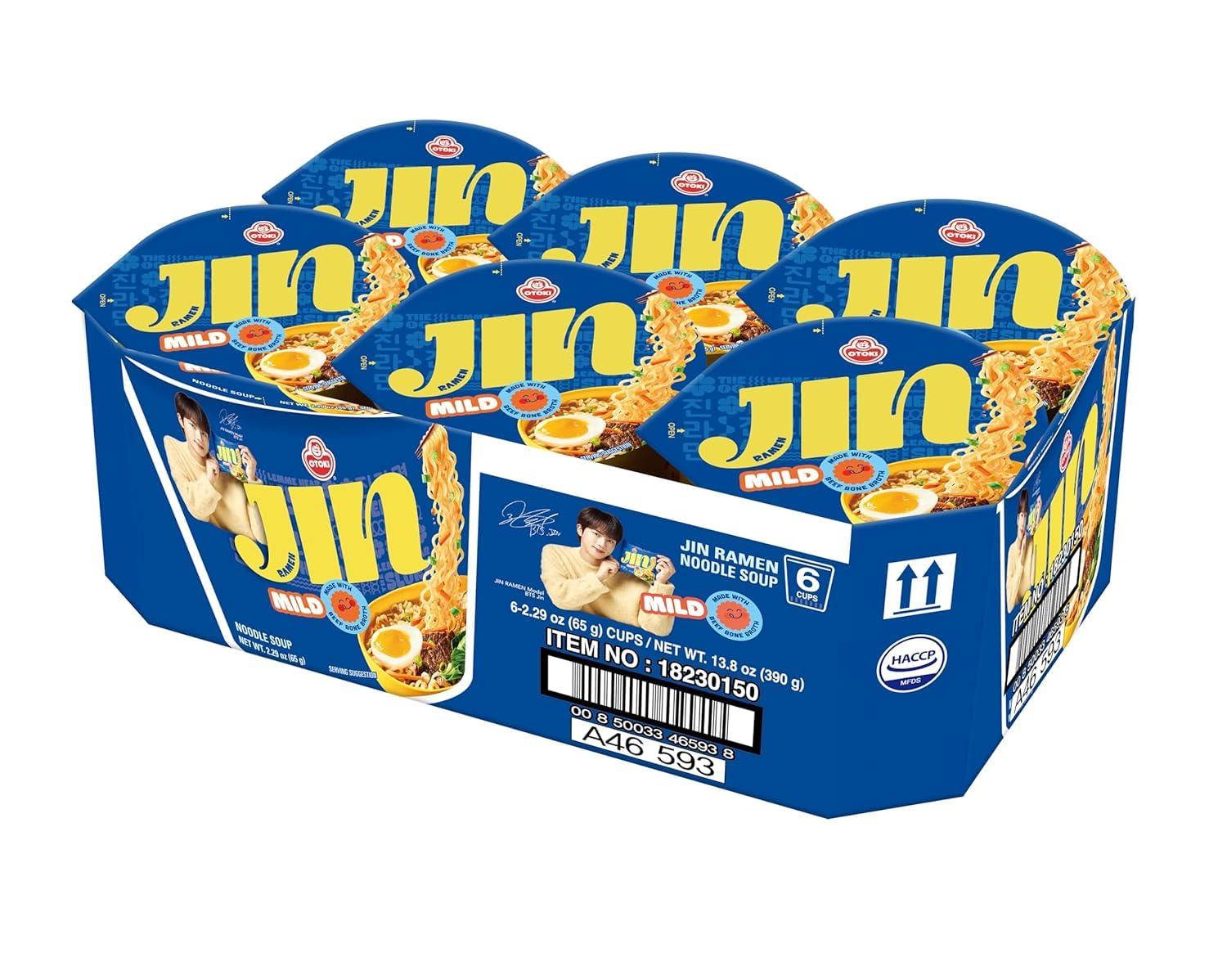 Ottogi [OTTOGI] Jin Ramen Mild, KOREAN STYLE INSTANT CUP NOODLE, Best Tasting Soup and noodles, Traditional Instant ramen noodles (65g) - 6 Pack