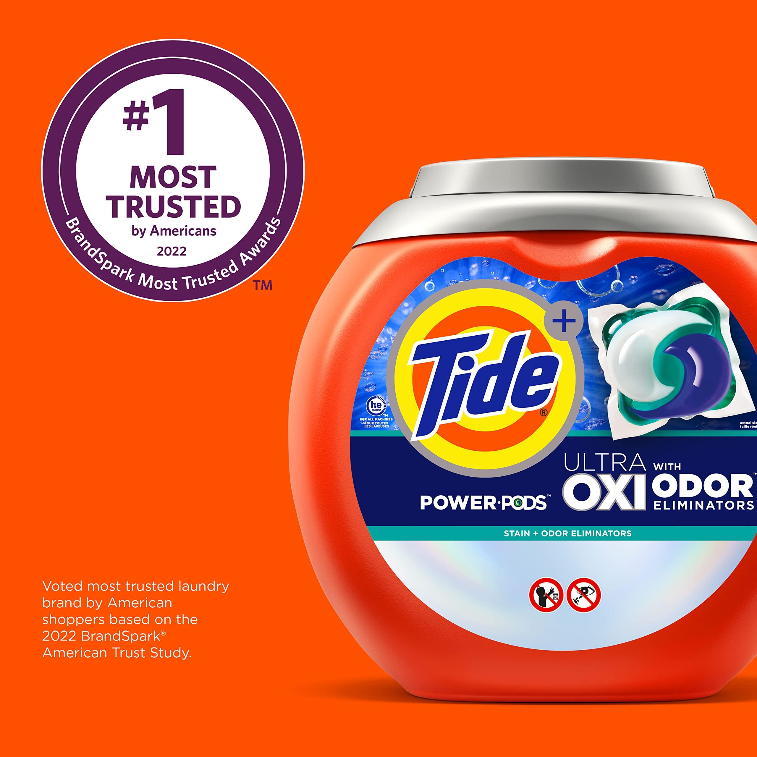 Tide Tide Ultra OXI Power PODS with Odor Eliminators Laundry Detergent Pacs, 48 Count, For Visible and Invisible Dirt
